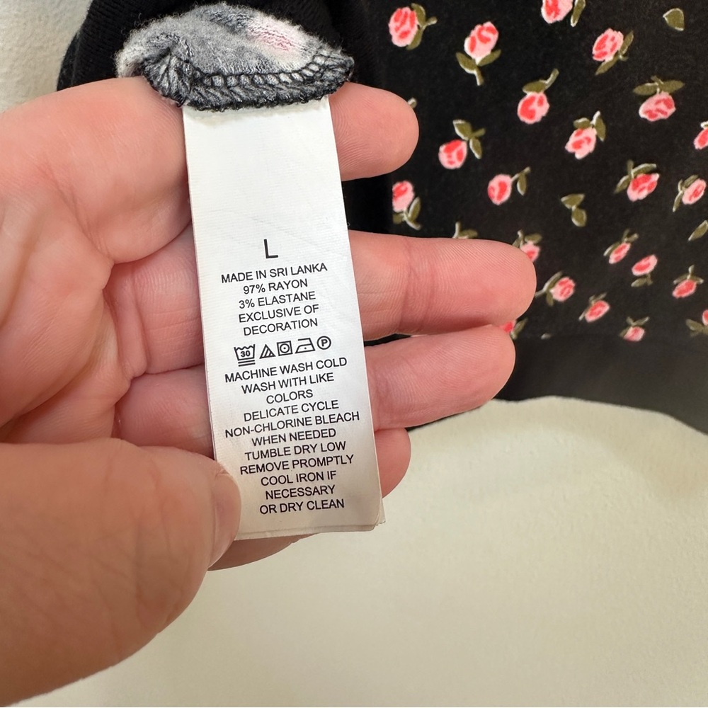 Kate Spade Ditsy Rose Print 3/4 Sleeves Top Black Women’s Large - Picture 4 of 4